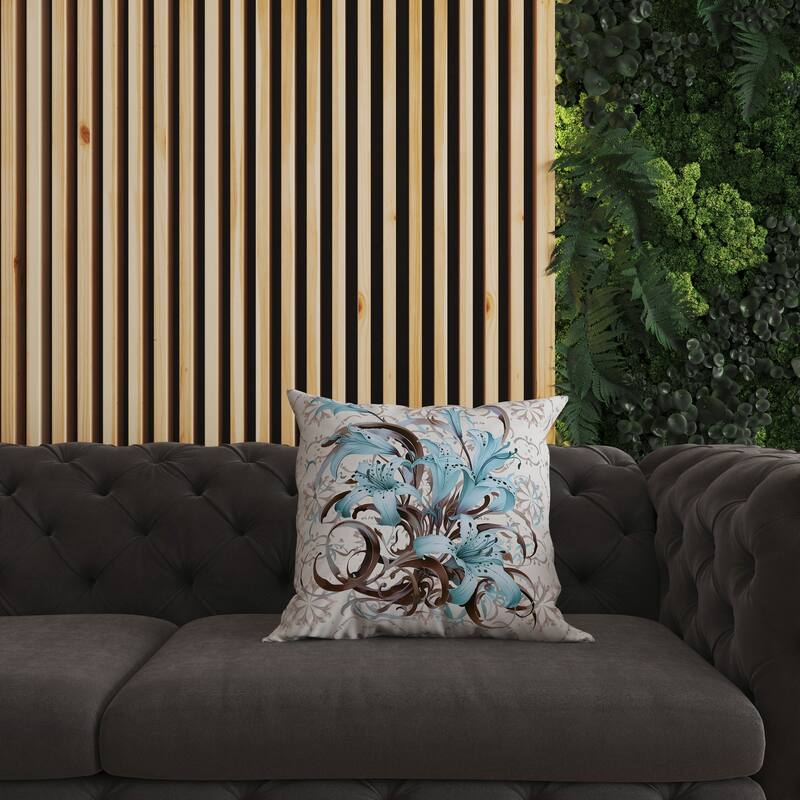 Brown And Sky Lily Legends Faux Suede Throw Pillow Zipper