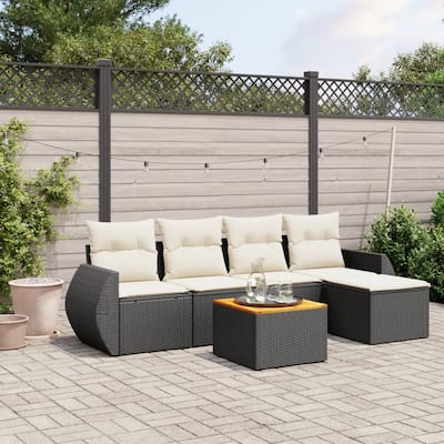 vidaXL Patio Sofa Set with Cushions Outdoor Furniture 6 Piece Poly Rattan - 21.7 x 24.4 x 27.2