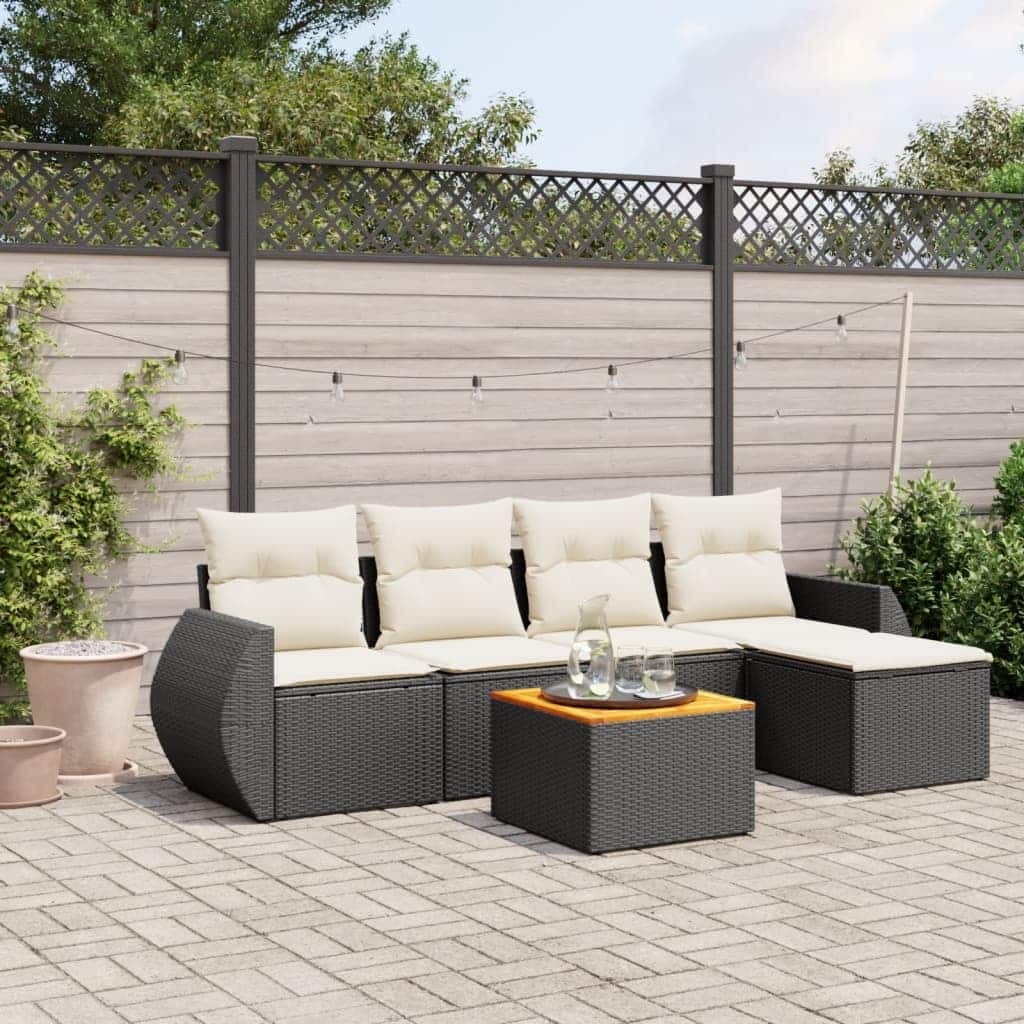 vidaXL Patio Sofa Set with Cushions Outdoor Furniture 6 Piece Poly Rattan - 21.7 x 24.4 x 27.2