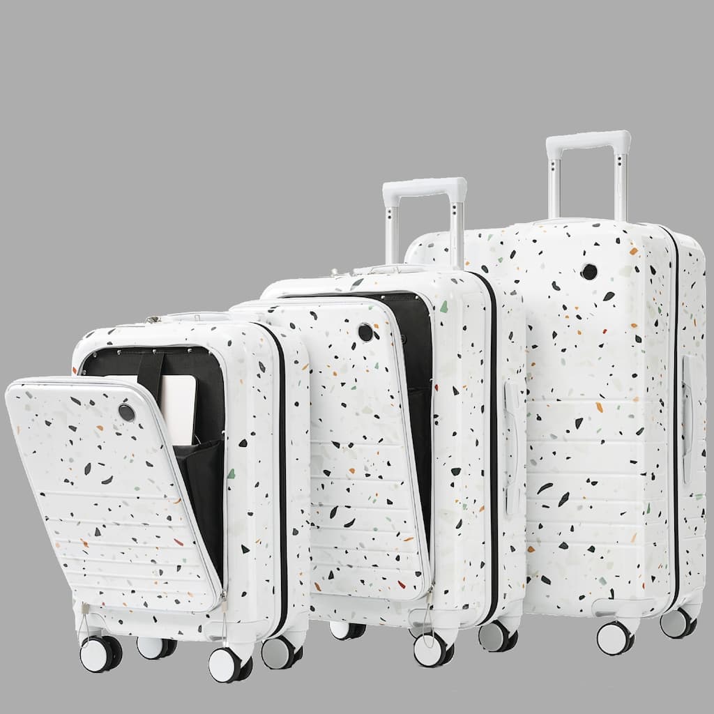 3-Piece Luggage Set with USB Port, Front Opening 20", 24", 28" Suitcases, Airline Approved, Spinner Wheels, ABS+PC Hard Shell