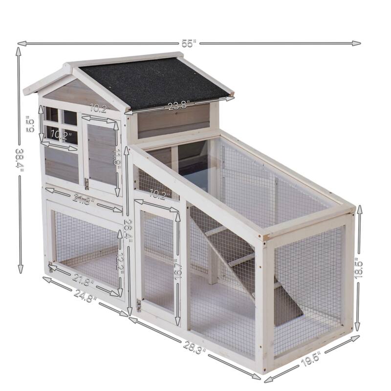 Wooden Chicken Coop with Run, Ventilation Door, Removable Tray, Ramp