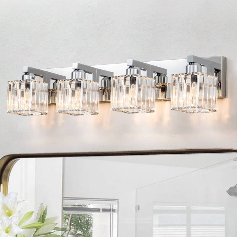 2/3/4/5 Light Bathroom Vanity Light Wall Sconce with Crystal Shade - 27.6 - Chrome