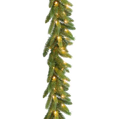 9 ft. Jersey Fraser Fir Garland with Clear Lights - Green - GREEN
