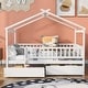 preview thumbnail 2 of 12, White Full Size Wooden House Bed with Two Drawers and Roof for Kids, Boys and Girls, Bedroom