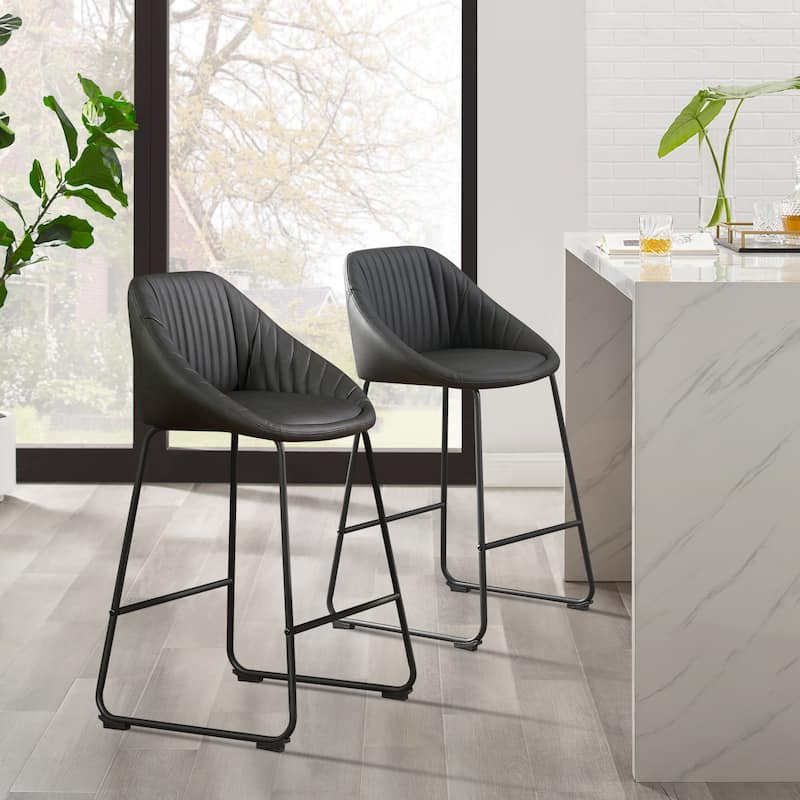 Art Leon Modern Faux Leather Metal Frame Counter Height Bar Stools (Set of 2) - Black