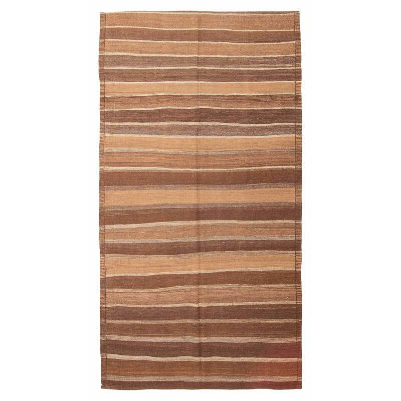 ECARPETGALLERY Flat-Weave Boho Dark Brown Wool Kilim - 5'4 x 10'0 - Dark Brown - 5'4 x 10'0