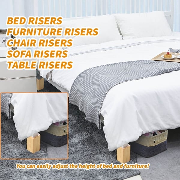 4 Pack 3 Inches Wood Bed Risers, Natural Wood Furniture Lifters