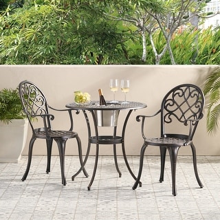 Christopher Knight Home Angeles Cast Aluminum Outdoor Bistro Set with Built-In Ice Bucket
