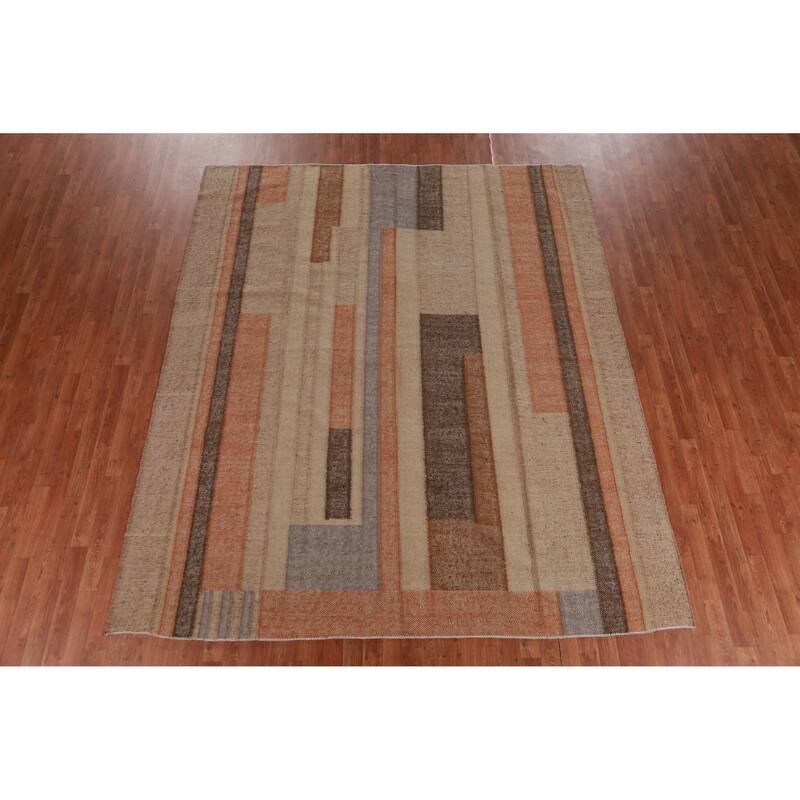 Hand Woven Oriental 100% Jute Carpet Southwestern Modern Beige & Ivories Kilim Area Rug - 9' 9'' X 8' 2''