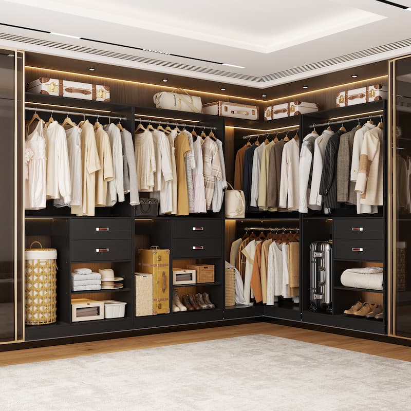 40'' Large Closet System with Shelves and 2 Drawers, Freestanding Closet Organizer with Hanging Rods
