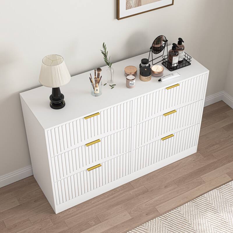 Modern 6-Drawer Dresser with Wavy Patterns, Chest of Drawers for Bedroom, Living Room & Entryway