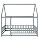 preview thumbnail 62 of 127, Wood Toddler House Bed with Roof Frame and Safety Guardrails Montessori Floor Bed without Slats No Door Houseshaped Platform Bed