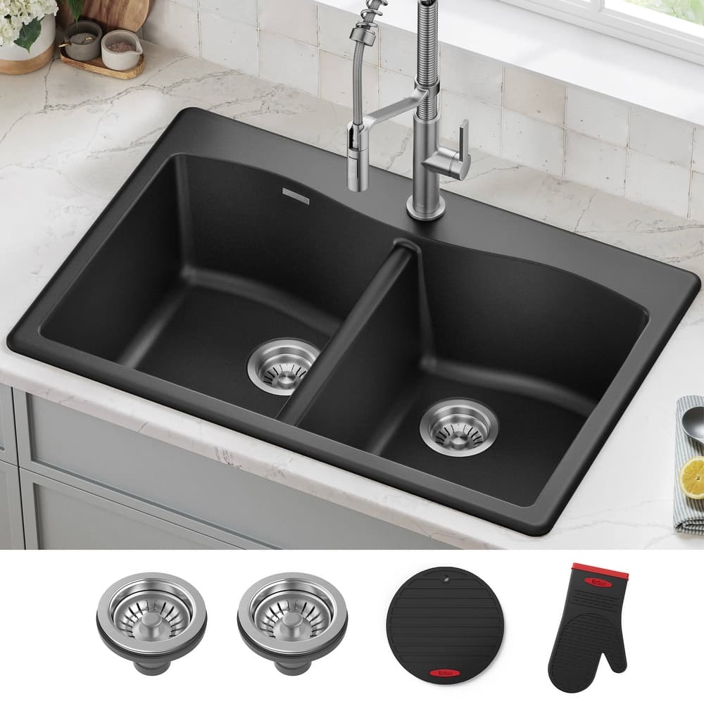 KRAUS Forteza Granite 33 inch 50/50 Undermount Drop-in Kitchen Sink