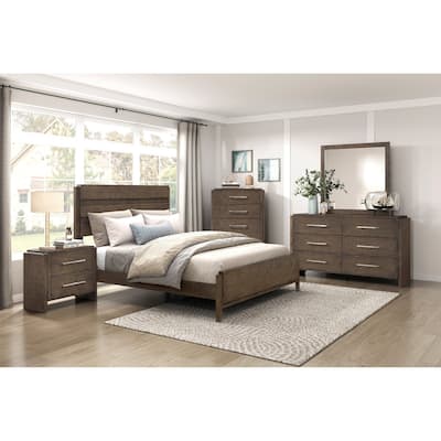 Classic Contemporary Bedroom Set 5pc Dark Walnut Finish Furniture