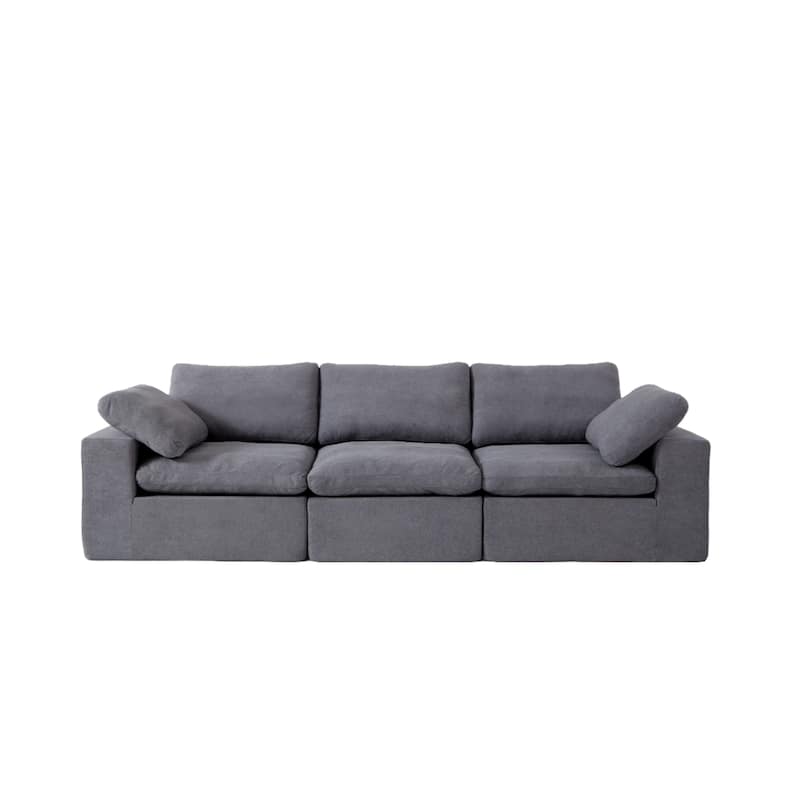 Chenille Upholstered 3 Seater Channel Sofa Deep Seat Modular Couch - Grey