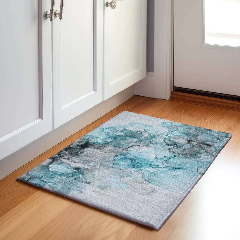 Premium Washable Super Soft Contemporary Watercolor Mayfield Rug - Teal - 1' 8" x 2' 6" - Rectangle