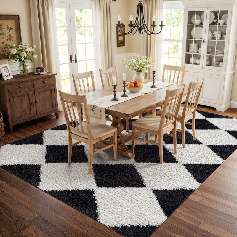 Diamond Wave Shag Rug - Cozy Feel for Living Room, Bedroom, or Entryway - Anthracite Dark Gray - Medium Pile