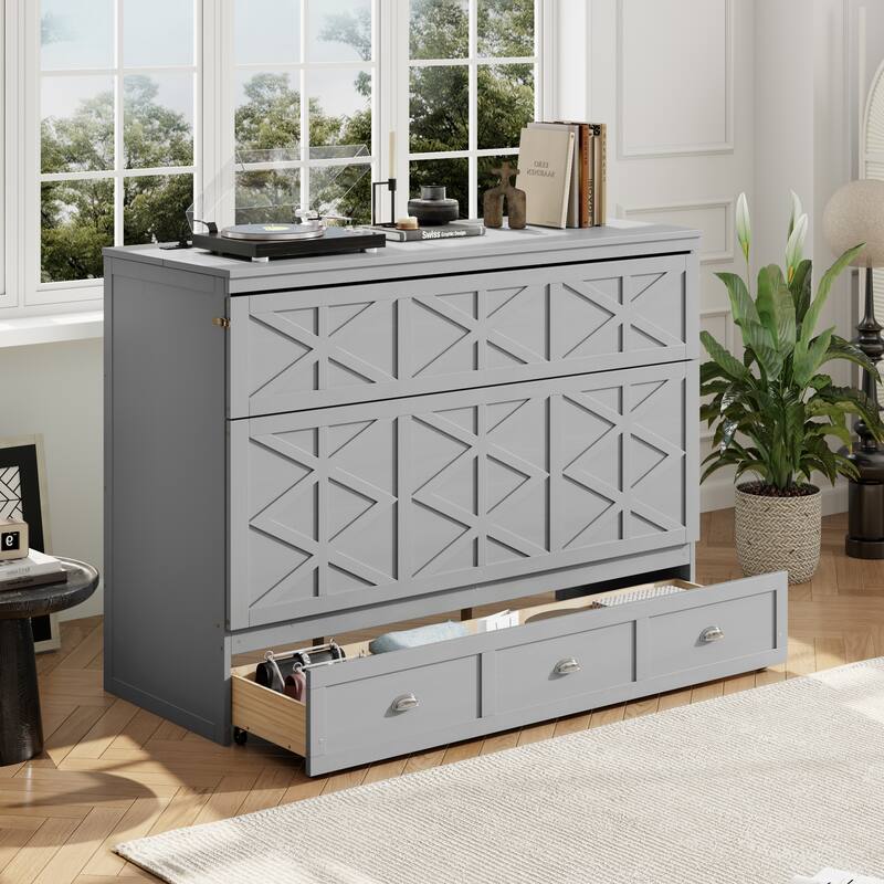 Queen Size Murphy Bed with Storage Drawers and USB Charging Vertical Cabinet Design