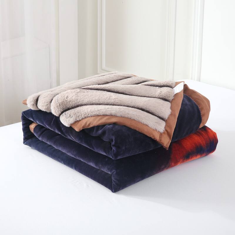 Warm Fleece Blanket Striped Fluffy Plush Bed Blanket 85"x93", 9lbs