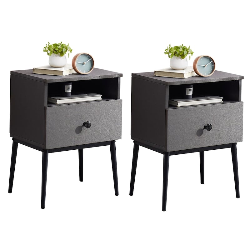 VECELO Modern 1-Drawer Wood Nightstand Set of 2 - Grey