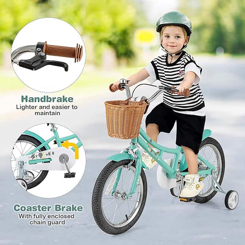 18" Kids Bike w/ Adjustable Height Handlebar Seat & Training Wheels