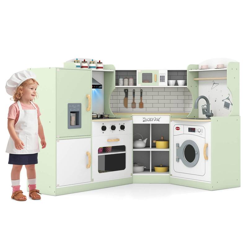 Costway Corner Play Kitchen Toddler Kitchen Playset with Range Hood, - See Details - Green