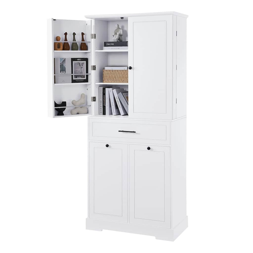 72.6" Freestanding Bathroom Storage Cabinet with Tilt Out Laundry Hamper and Drawers - 32.2 in.W x 16.4 in.D x 72.6 in.H