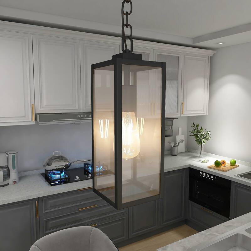 1-Light Outdoor Pendant Lantern Ceiling Lighting Matte Black - Black