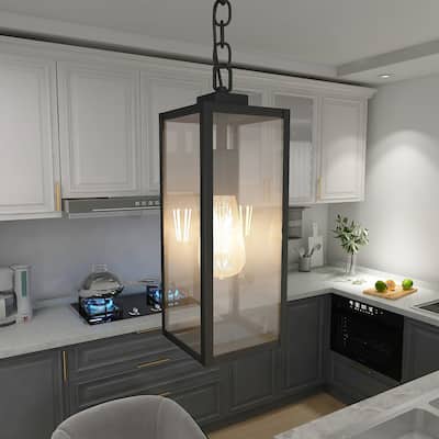 1-Light Outdoor Pendant Lantern Ceiling Lighting Matte Black