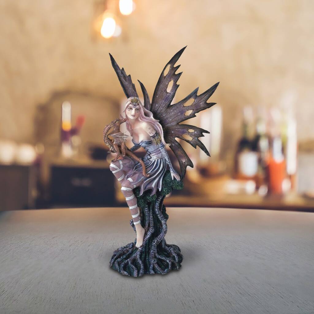 ICE ARMOR 10"H Tree Fairy with Baby Dragon Figurine