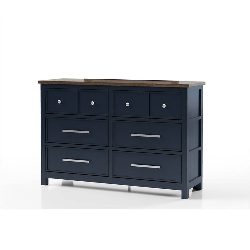 Tela Wide Dresser, 8 Drawers w Metal Handles, Blue Solid Pinewood