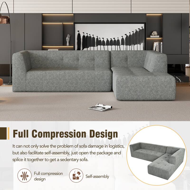 112.2" Chenille Modular L-Shaped Sofa Bed with Free Combination Design and No-Assembly Required