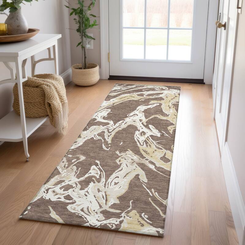 Machine Washable Indoor/ Outdoor Modern Wave Chantille Rug - Brown - 2'3" x 7'6"