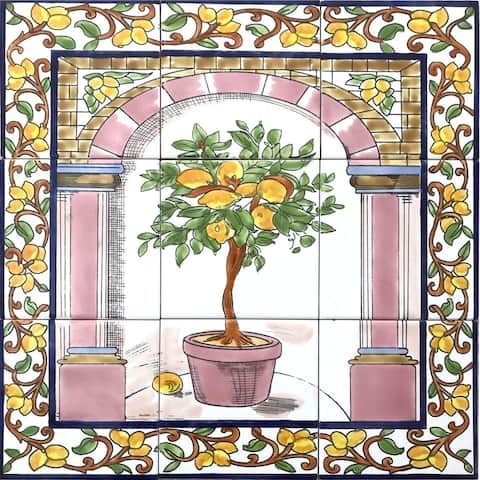 18x18 Lemon Tree Kitchen Backsplash 9pc Ceramic Tile Wall Mural