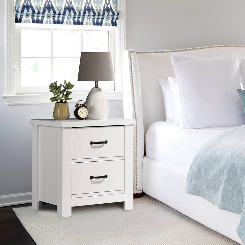 21.5" Modern White Two-Drawer Nightstand End Table