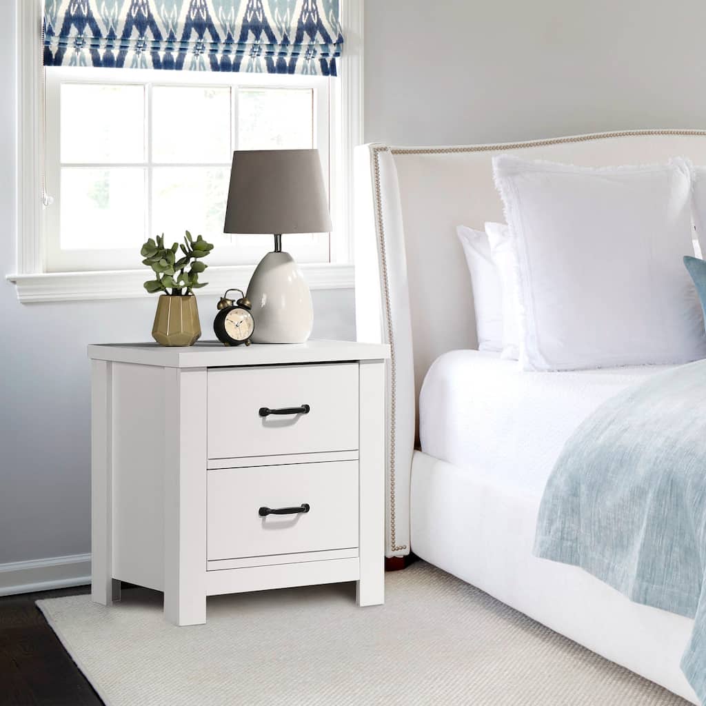 21.5" Modern White Two-Drawer Nightstand End Table