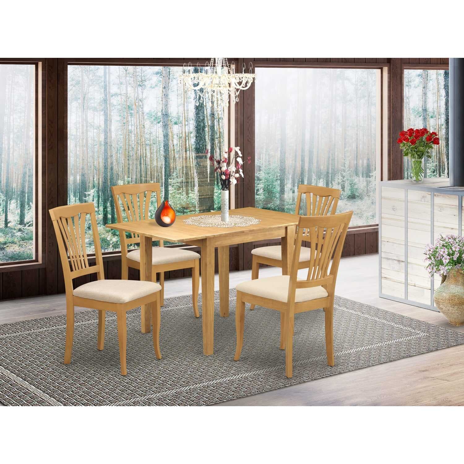 HomeStock 5-Pc Natural Oak Finish Solid Wood Top-Dining Room Set-Seats 4