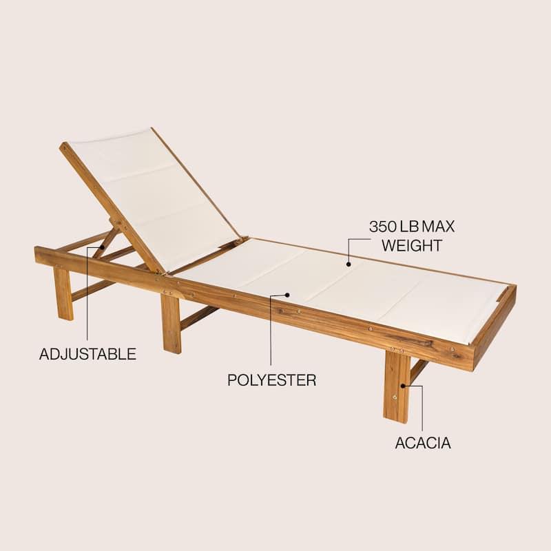 Adjustable Acacia Wood Outdoor Chaise Lounge - JONATHAN Y