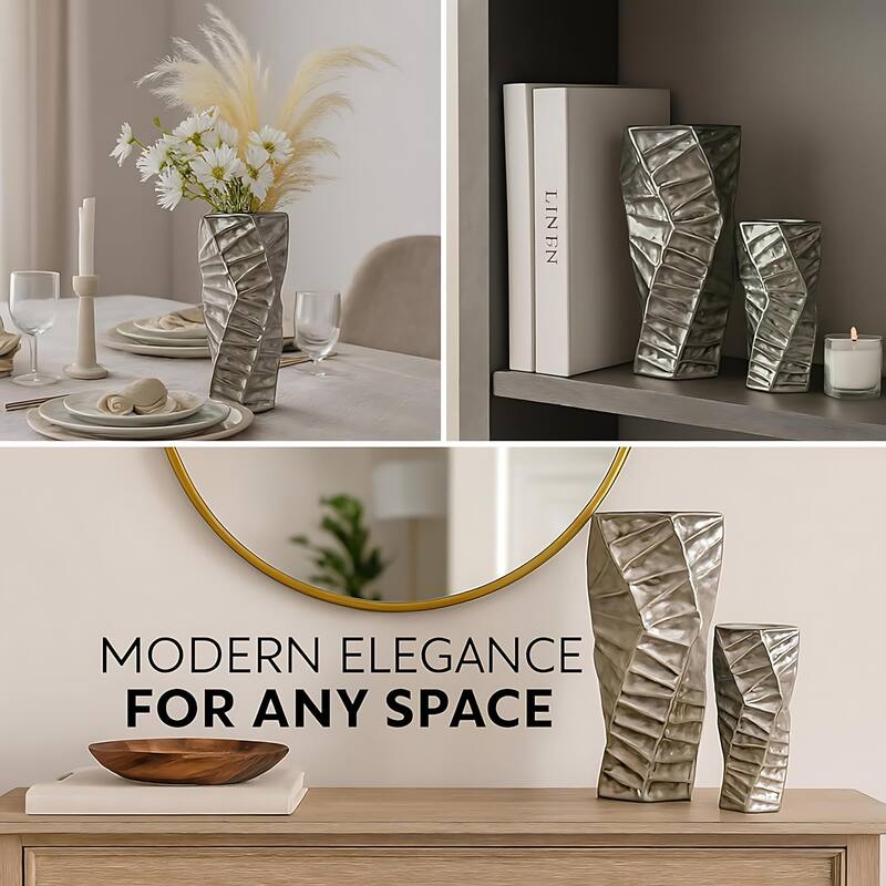 Aria Home Silver Ceramic Vase Set Modern Sculptural Decor