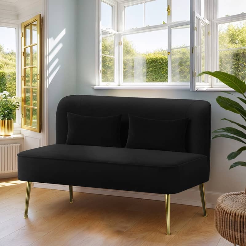 Velvet Upholstered Metal Legs Loveseat