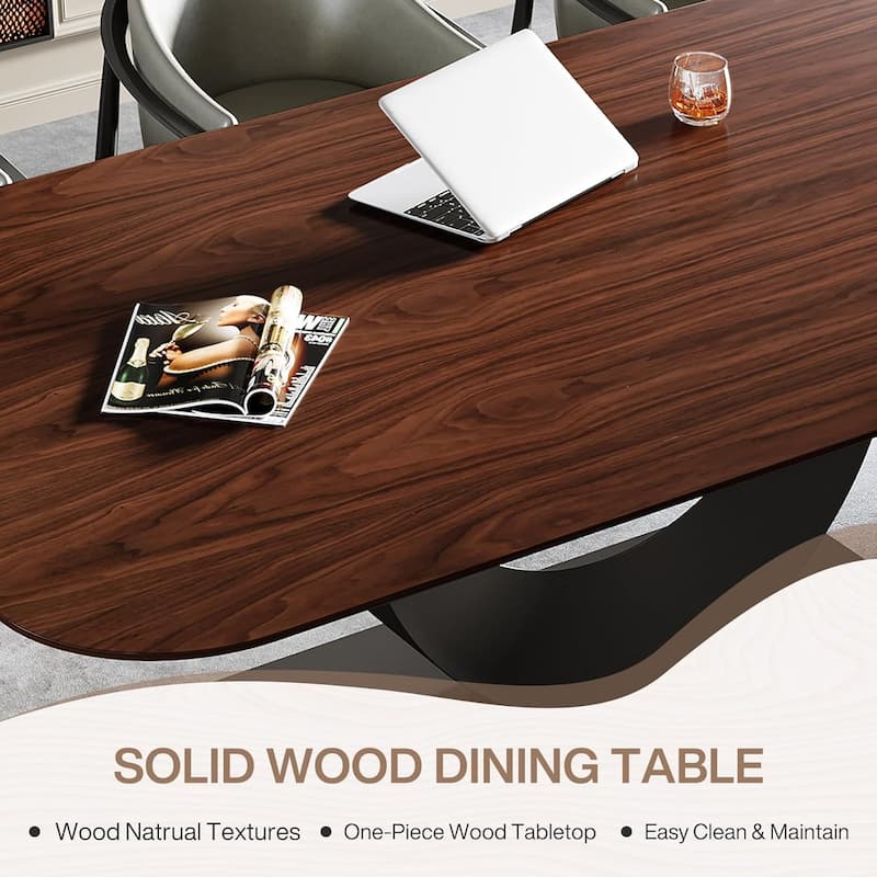 79 Inches Sintered Stone Dining Table for 8, Rectangle Kitchen Table with Stainless Steel Base