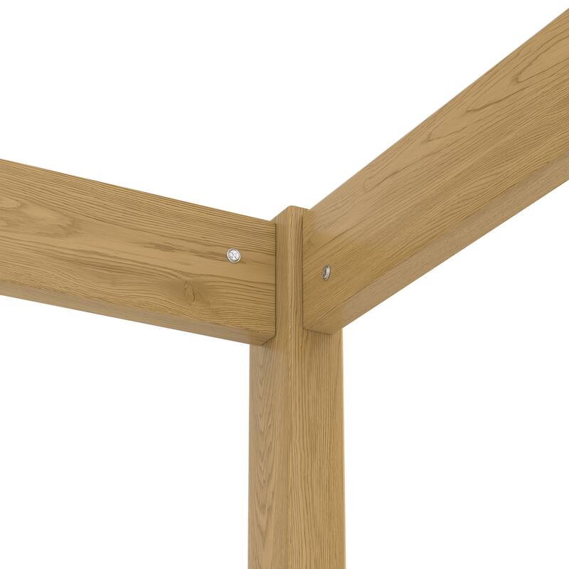 Wooden Canopy Bed Frame with Guardrails, Kids Montessori Floor Bed, Solid Pine Floor Bed Frame with Four Poster Design