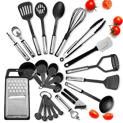 JoyTable 24 piece Kitchen Cooking Utensil Set - Stainless Steel, Non-Stick, Dishwasher Safe, and Heat Resistant