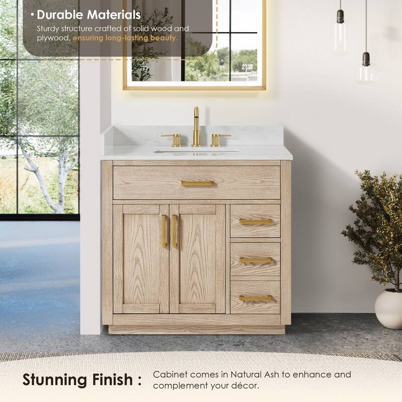 Altair Gavino Bath Vanity with Grain White Composite Stone Top, no Mirror