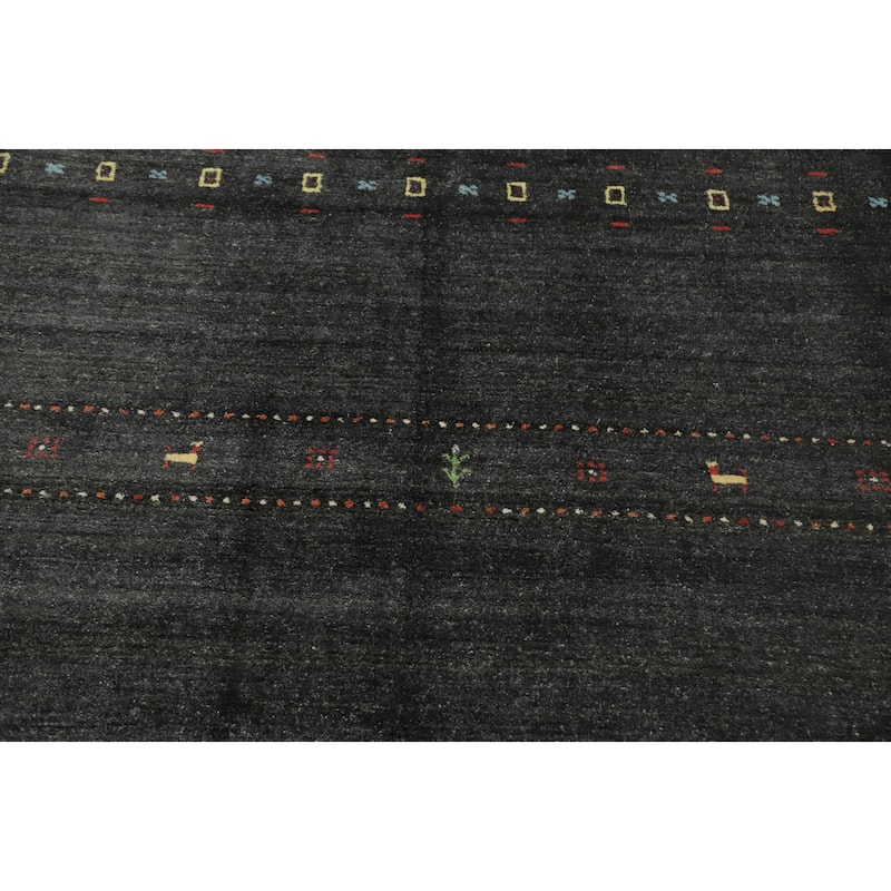 Hand Knotted Oriental 100% Wool Carpet Tribal Animal Pictorial Greys & Charcoal Gabbeh Area Rug - 8' 0'' X 5' 6''