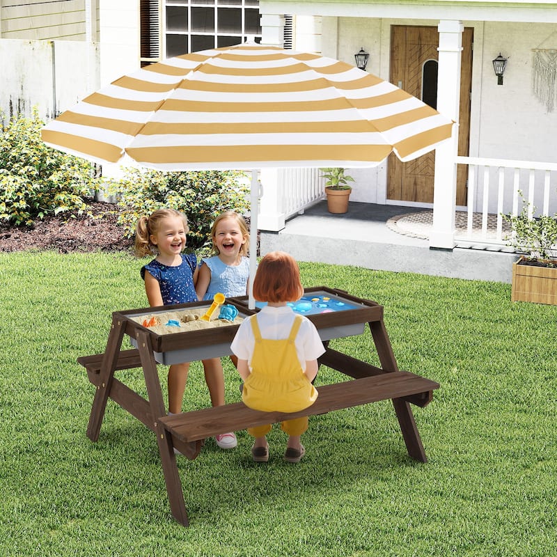 Costway 3-in-1 Kids Picnic Table Wooden Outdoor Sand & Water Table - See Details