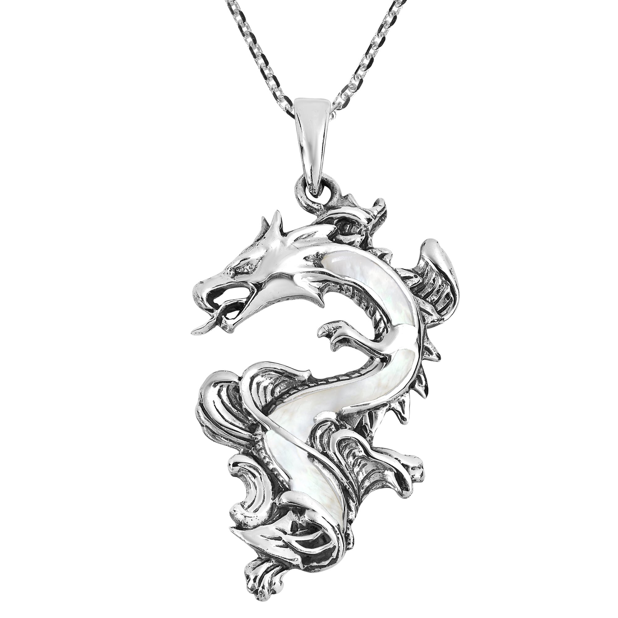 925 Sterling Silver Dragon Pendant For Men Inlaid Black Onyx Natural Stone 