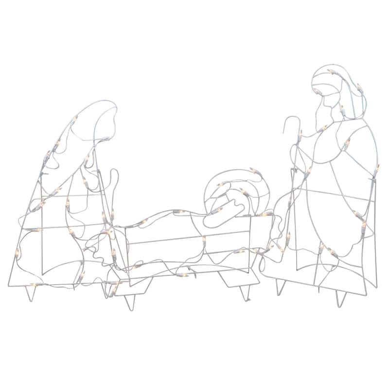 3-Piece Lighted Holy Family Nativity Scene Outdoor Christmas Decor Set - White