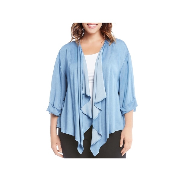 Karen Kane Womens Plus Cardigan Top Drapey 3/4 Sleeves