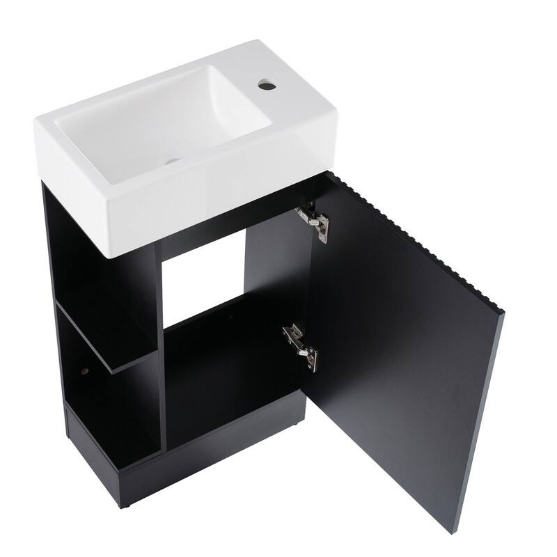 18.6" Bathroom Vanity with Sink Combo, Small Bathroom Cabinet with 2-Tier Shelf, Bathroom Vanity Set with Ceramic Sink